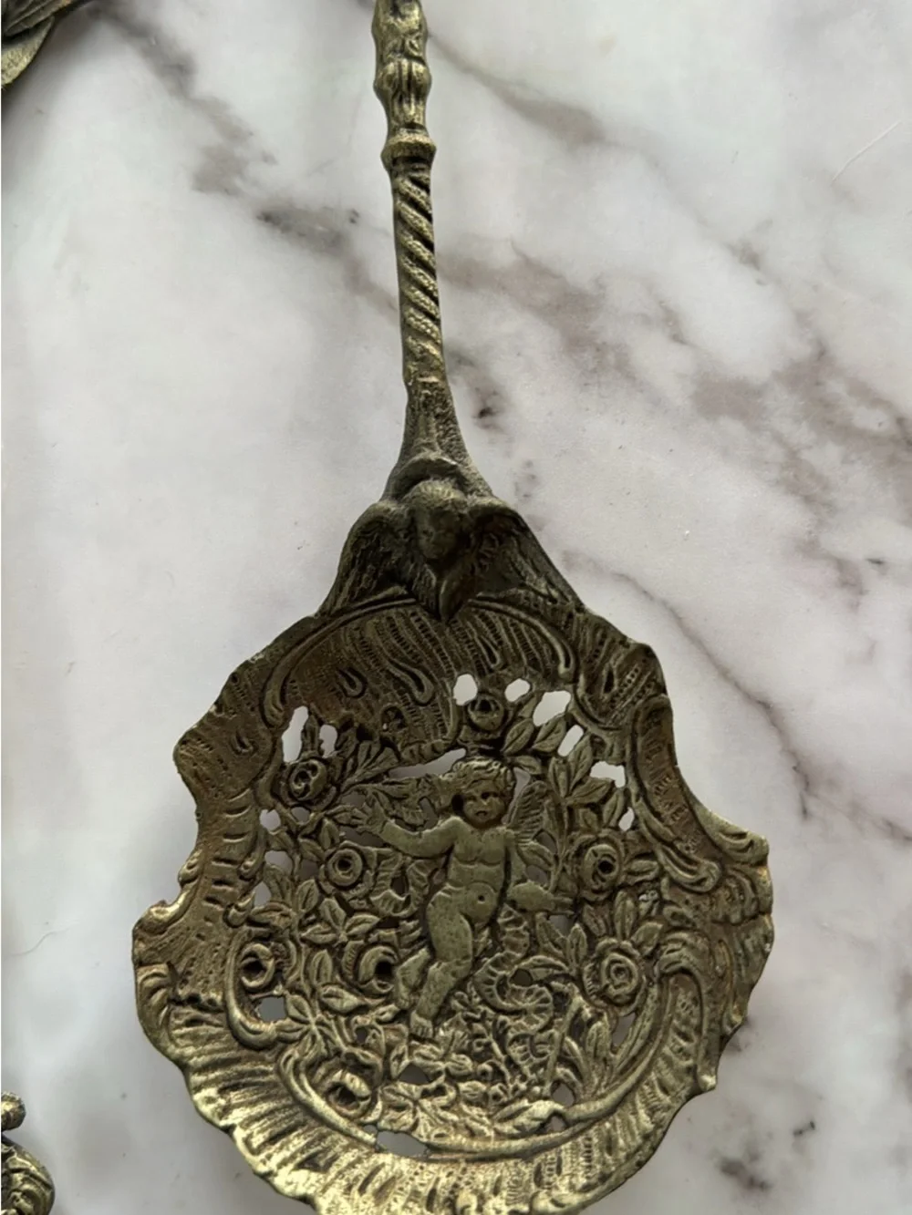 Antique-Style Brass Carving Serving Fork - Gold Tone